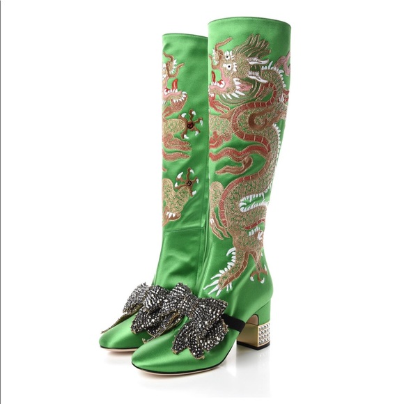 gucci leather boot with dragon